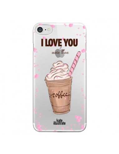 Coque iPhone 7/8 et SE 2020 I love you More Than Coffee Glace Amour Transparente - kateillustrate