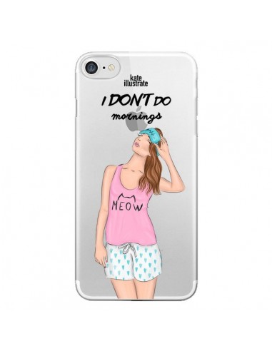 Coque iPhone 7/8 et SE 2020 I Don't Do Mornings Matin Transparente - kateillustrate