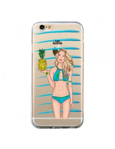 Coque iPhone 6 et 6S Malibu Ananas Plage Ete Bleu Transparente - kateillustrate