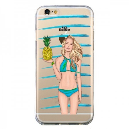 Coque iPhone 6 et 6S Malibu Ananas Plage Ete Bleu Transparente - kateillustrate