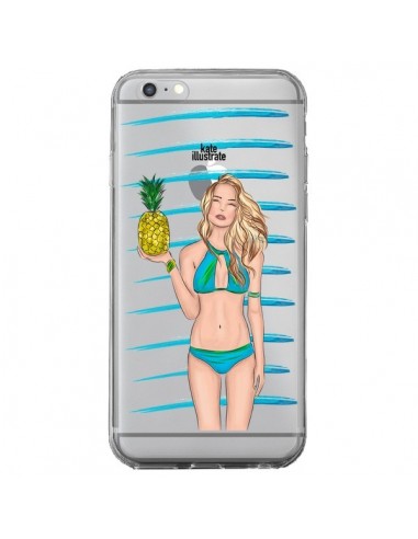 Coque iPhone 6 Plus et 6S Plus Malibu Ananas Plage Ete Bleu Transparente - kateillustrate