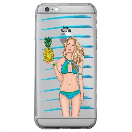 Coque iPhone 6 Plus et 6S Plus Malibu Ananas Plage Ete Bleu Transparente - kateillustrate