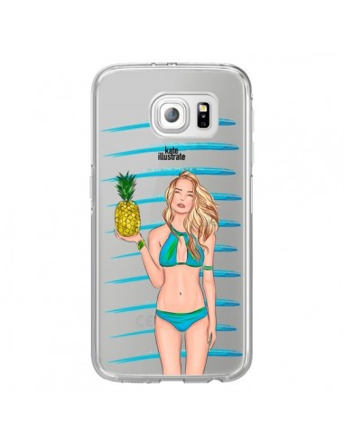 Coque Malibu Ananas Plage Ete Bleu Transparente pour Samsung Galaxy S6 Edge - kateillustrate