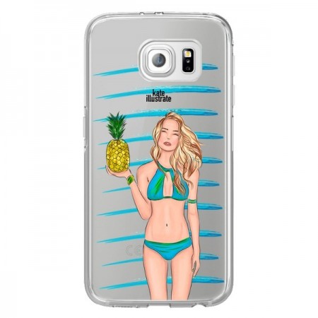 Coque Malibu Ananas Plage Ete Bleu Transparente pour Samsung Galaxy S6 Edge - kateillustrate