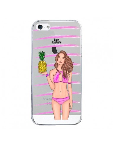 Coque iPhone 5/5S et SE Malibu Ananas Plage Ete Rose Transparente - kateillustrate