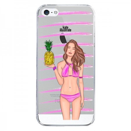 Coque iPhone 5/5S et SE Malibu Ananas Plage Ete Rose Transparente - kateillustrate