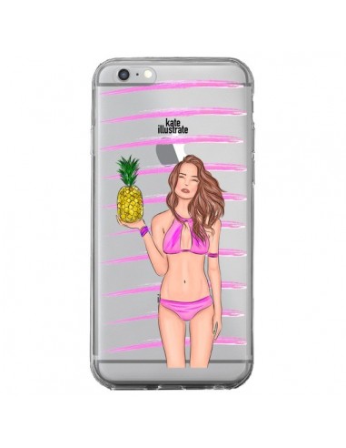 Coque iPhone 6 Plus et 6S Plus Malibu Ananas Plage Ete Rose Transparente - kateillustrate
