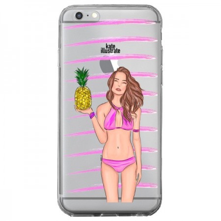 Coque iPhone 6 Plus et 6S Plus Malibu Ananas Plage Ete Rose Transparente - kateillustrate