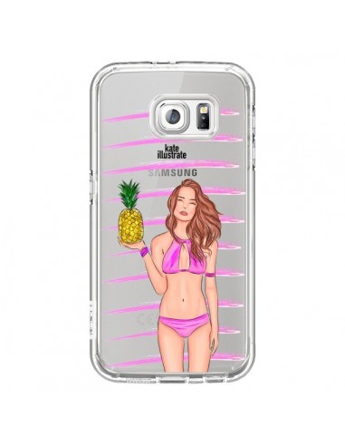 Coque Malibu Ananas Plage Ete Rose Transparente pour Samsung Galaxy S6 - kateillustrate