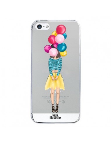 Coque iPhone 5/5S et SE Girls Balloons Ballons Fille Transparente - kateillustrate