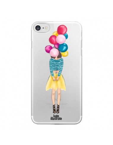 Coque iPhone 7/8 et SE 2020 Girls Balloons Ballons Fille Transparente - kateillustrate