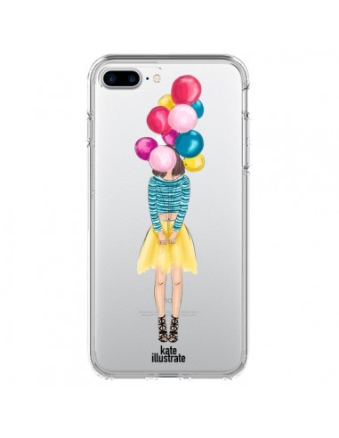 Coque iPhone 7 Plus et 8 Plus Girls Balloons Ballons Fille Transparente - kateillustrate