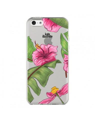 Coque iPhone 5C Tropical Leaves Fleurs Feuilles Transparente - kateillustrate