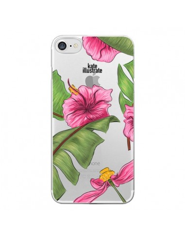 Coque iPhone 7/8 et SE 2020 Tropical Leaves Fleurs Feuilles Transparente - kateillustrate