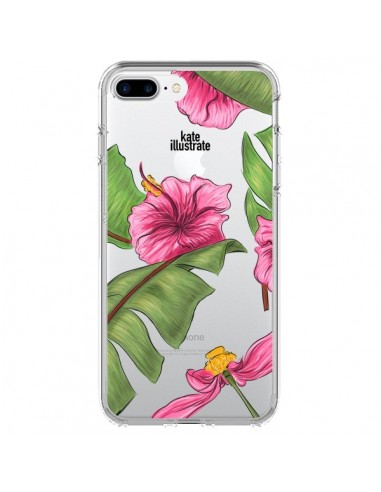 Coque iPhone 7 Plus et 8 Plus Tropical Leaves Fleurs Feuilles Transparente - kateillustrate