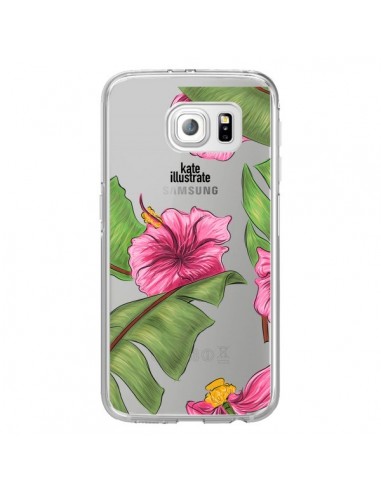 Coque Tropical Leaves Fleurs Feuilles Transparente pour Samsung Galaxy S6 Edge - kateillustrate