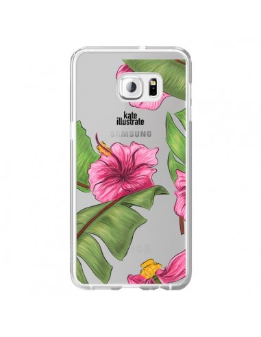 Coque Tropical Leaves Fleurs Feuilles Transparente pour Samsung Galaxy S6 Edge Plus - kateillustrate