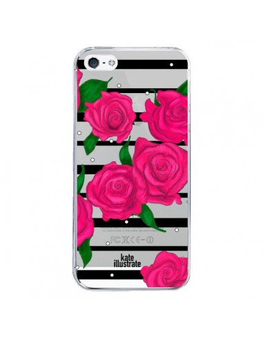 Coque iPhone 5/5S et SE Roses Rose Fleurs Flowers Transparente - kateillustrate