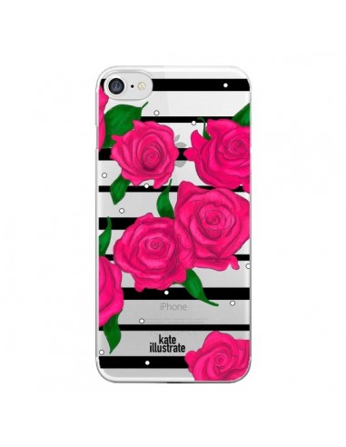 Coque iPhone 7/8 et SE 2020 Roses Rose Fleurs Flowers Transparente - kateillustrate