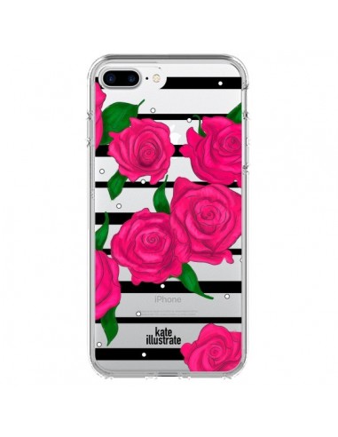 Coque iPhone 7 Plus et 8 Plus Roses Rose Fleurs Flowers Transparente - kateillustrate