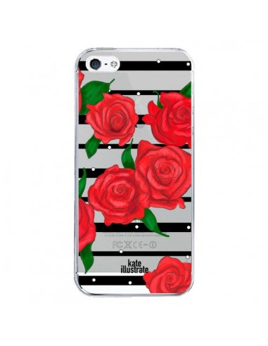 Coque iPhone 5/5S et SE Red Roses Rouge Fleurs Flowers Transparente - kateillustrate