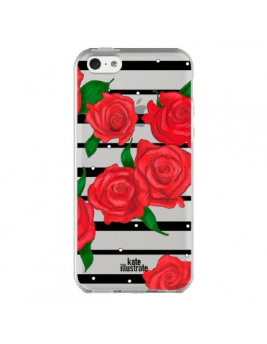 Coque iPhone 5C Red Roses Rouge Fleurs Flowers Transparente - kateillustrate
