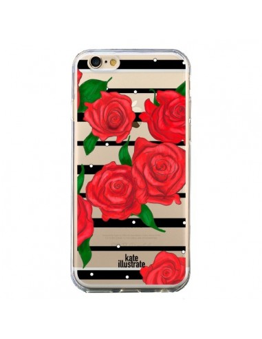 Coque iPhone 6 et 6S Red Roses Rouge Fleurs Flowers Transparente - kateillustrate