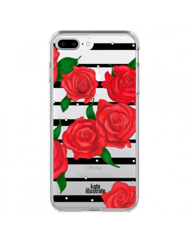 Coque iPhone 7 Plus et 8 Plus Red Roses Rouge Fleurs Flowers Transparente - kateillustrate