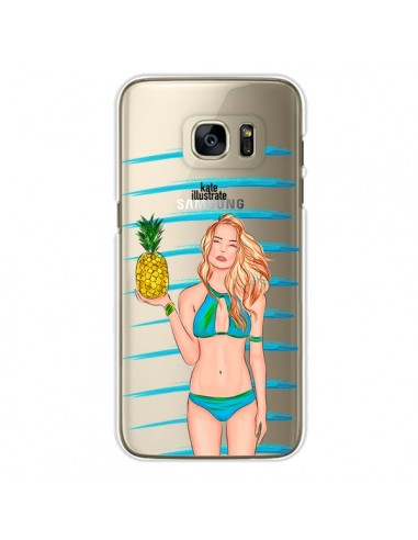 Coque Malibu Ananas Plage Ete Bleu Transparente pour Samsung Galaxy S7 Edge - kateillustrate