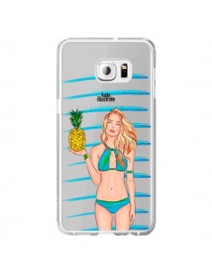 Coque Malibu Ananas Plage Ete Bleu Transparente pour Samsung Galaxy S6 Edge Plus - kateillustrate