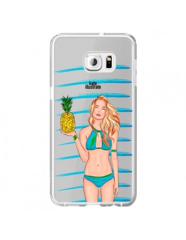 Coque Malibu Ananas Plage Ete Bleu Transparente pour Samsung Galaxy S6 Edge Plus - kateillustrate
