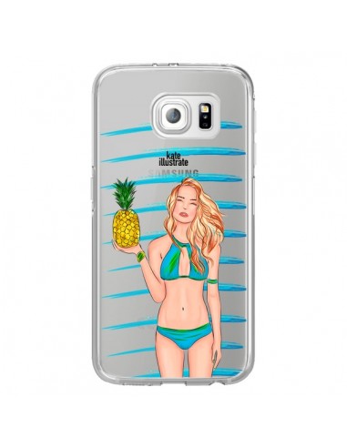 Coque Malibu Ananas Plage Ete Bleu Transparente pour Samsung Galaxy S6 Edge - kateillustrate