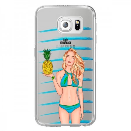 Coque Malibu Ananas Plage Ete Bleu Transparente pour Samsung Galaxy S6 Edge - kateillustrate Coque Malibu Ananas Plage Ete Bleu Transparente pour Samsung Galaxy S6 Edge - kateillustrate