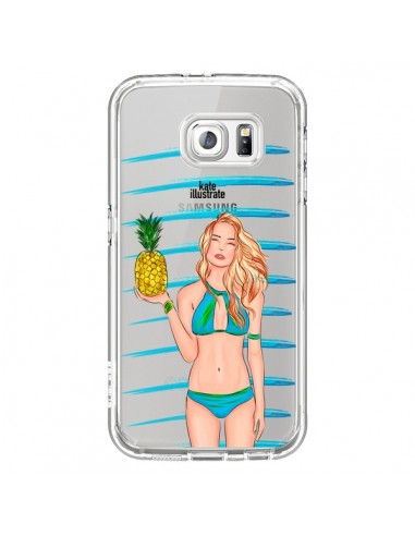 Coque Malibu Ananas Plage Ete Bleu Transparente pour Samsung Galaxy S6 - kateillustrate