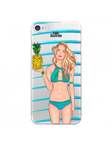 Coque Malibu Ananas Plage Ete Bleu Transparente pour iPhone 7 - kateillustrate