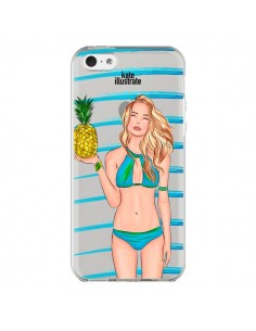 Coque Malibu Ananas Plage Ete Bleu Transparente pour iPhone 5C - kateillustrate