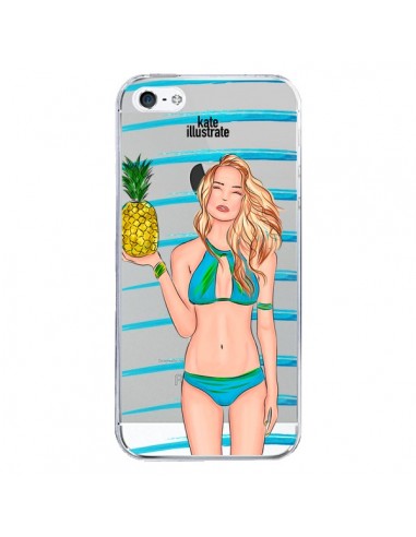 Coque Malibu Ananas Plage Ete Bleu Transparente pour iPhone 5/5S et SE - kateillustrate