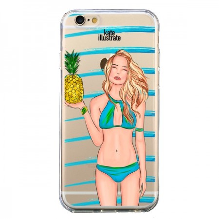Coque Malibu Ananas Plage Ete Bleu Transparente pour iPhone 6 et 6S - kateillustrate Coque Malibu Ananas Plage Ete Bleu Transparente pour iPhone 6 et 6S - kateillustrate