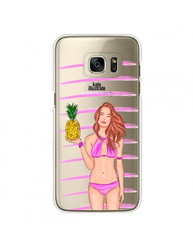 Coque Malibu Ananas Plage Ete Rose Transparente pour Samsung Galaxy S7 Edge - kateillustrate