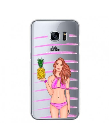 Coque Malibu Ananas Plage Ete Rose Transparente pour Samsung Galaxy S7 - kateillustrate