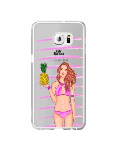 Coque Malibu Ananas Plage Ete Rose Transparente pour Samsung Galaxy S6 Edge Plus - kateillustrate