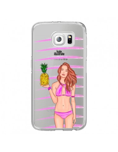 Coque Malibu Ananas Plage Ete Rose Transparente pour Samsung Galaxy S6 Edge - kateillustrate