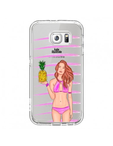 Coque Malibu Ananas Plage Ete Rose Transparente pour Samsung Galaxy S6 - kateillustrate