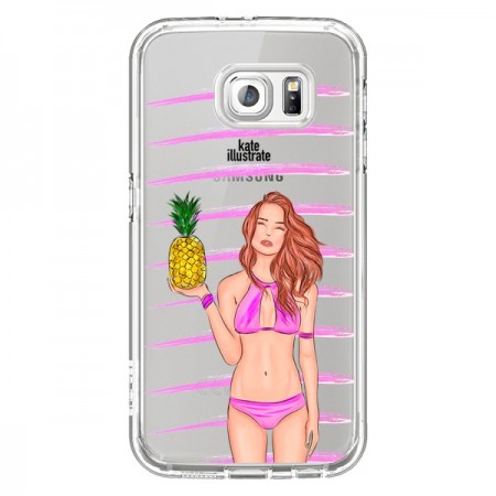Coque Malibu Ananas Plage Ete Rose Transparente pour Samsung Galaxy S6 - kateillustrate