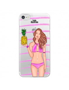 Coque Malibu Ananas Plage Ete Rose Transparente pour iPhone 7 - kateillustrate