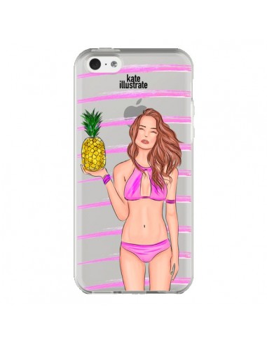 Coque Malibu Ananas Plage Ete Rose Transparente pour iPhone 5C - kateillustrate