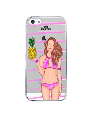 Coque Malibu Ananas Plage Ete Rose Transparente pour iPhone 5/5S et SE - kateillustrate