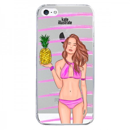 Coque Malibu Ananas Plage Ete Rose Transparente pour iPhone 5/5S et SE - kateillustrate
