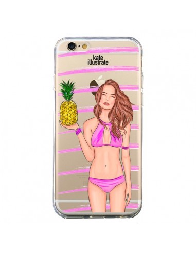 Coque Malibu Ananas Plage Ete Rose Transparente pour iPhone 6 et 6S - kateillustrate