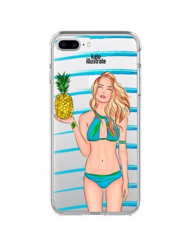 Coque Malibu Ananas Plage Ete Bleu Transparente pour iPhone 7 Plus - kateillustrate